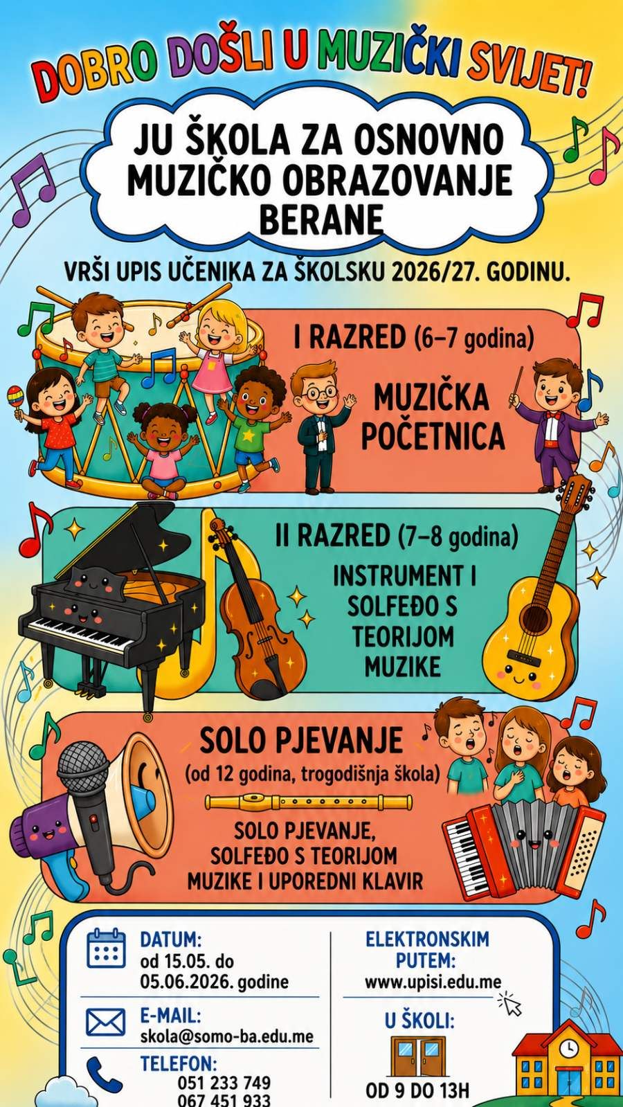 Plakat upisa OMŠ Berane za školsku 2026/27.